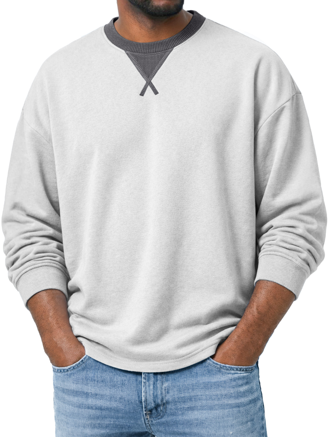 Herren Rundhals Langarm-T-Shirt mit einem Überkreuzdesign, lässig und bequem-deurabatt