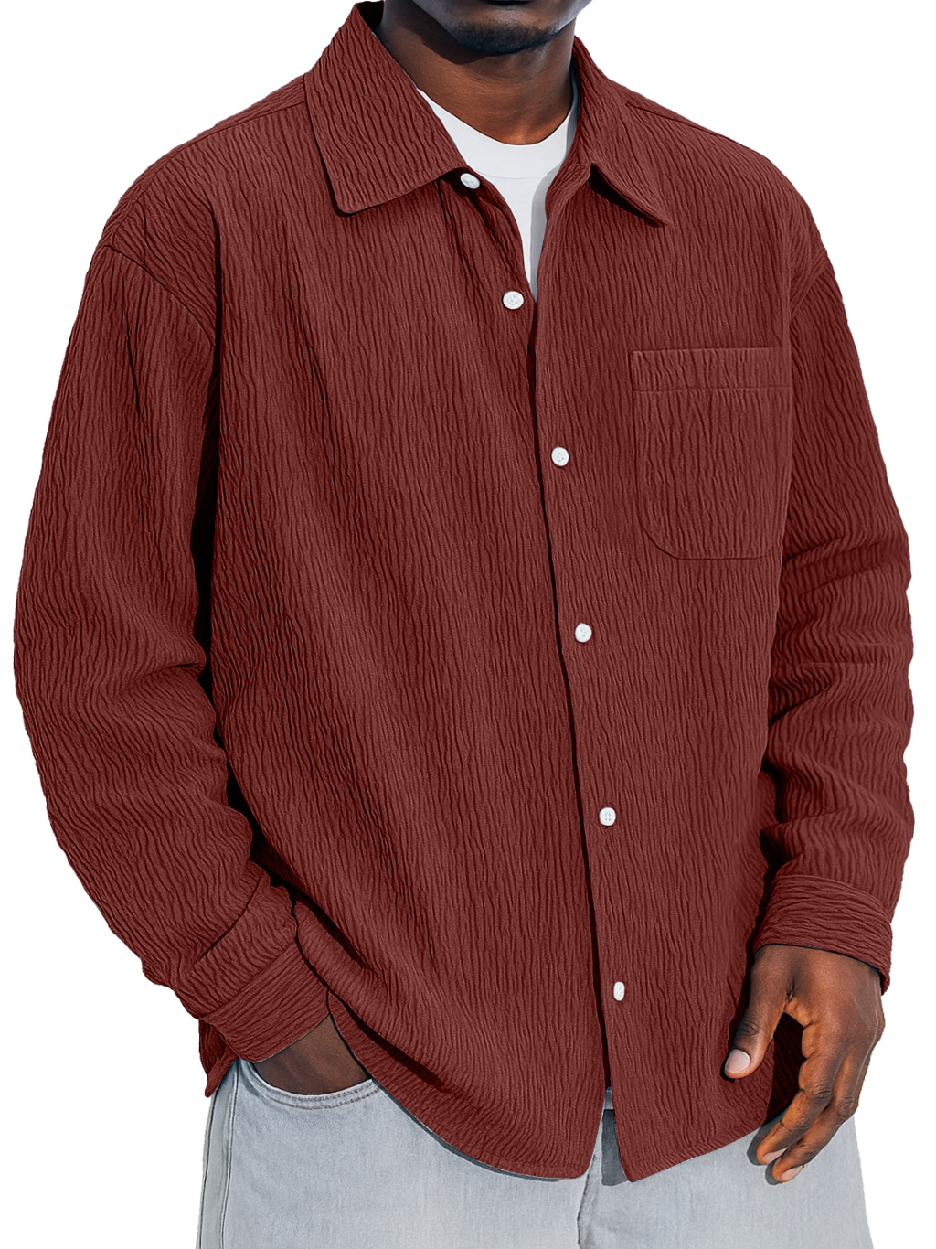 Herren Daily Falten Tasche Freizeit Einfarbig Langarmshirt-deurabatt