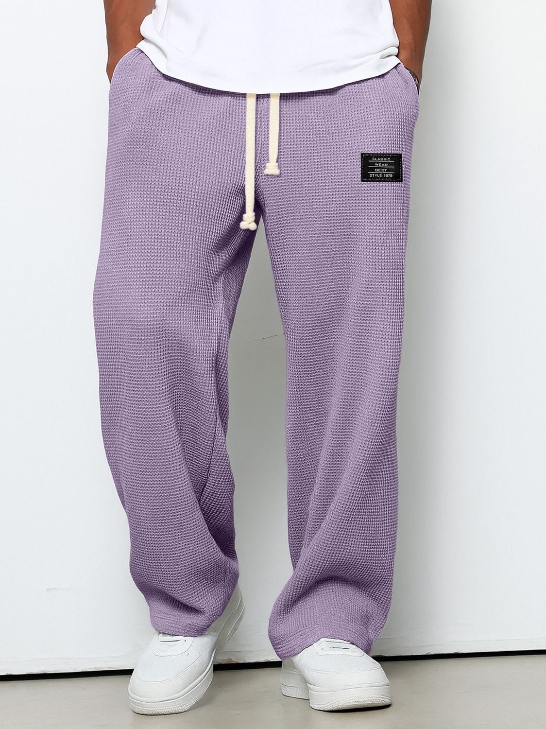 Herren Freizeit Waffel Besticktes Logo Einfache Einfarbige Hose-deurabatt