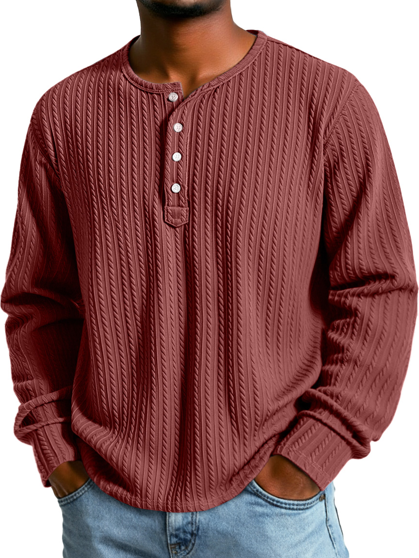 Herren Einfacher Textur Lässiges Button-Down Langarm Loose Henley Hemd-deurabatt