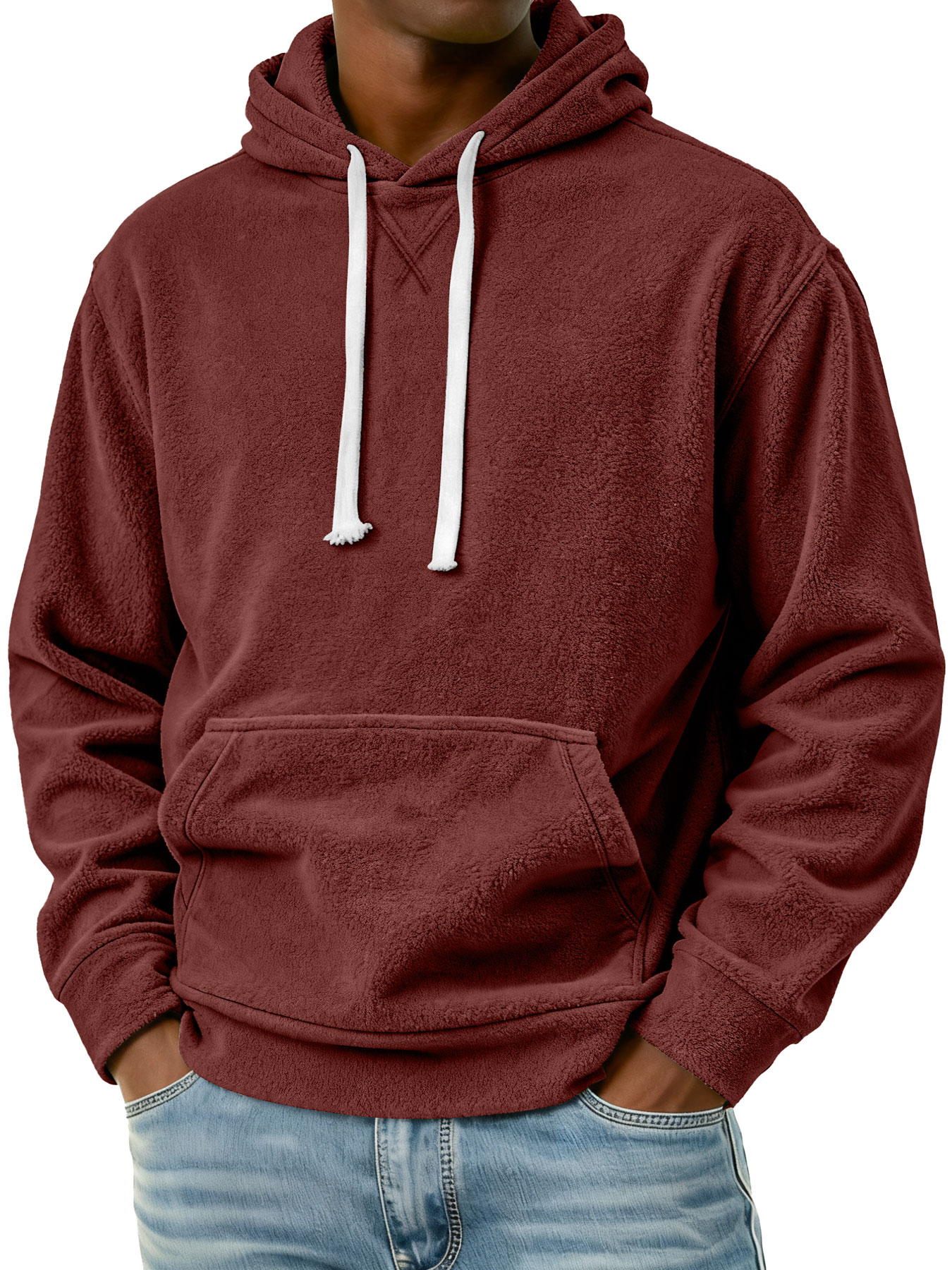 Herren Einfaches Fleece Freizeit Kapuzenpullover mit Taschen-deurabatt