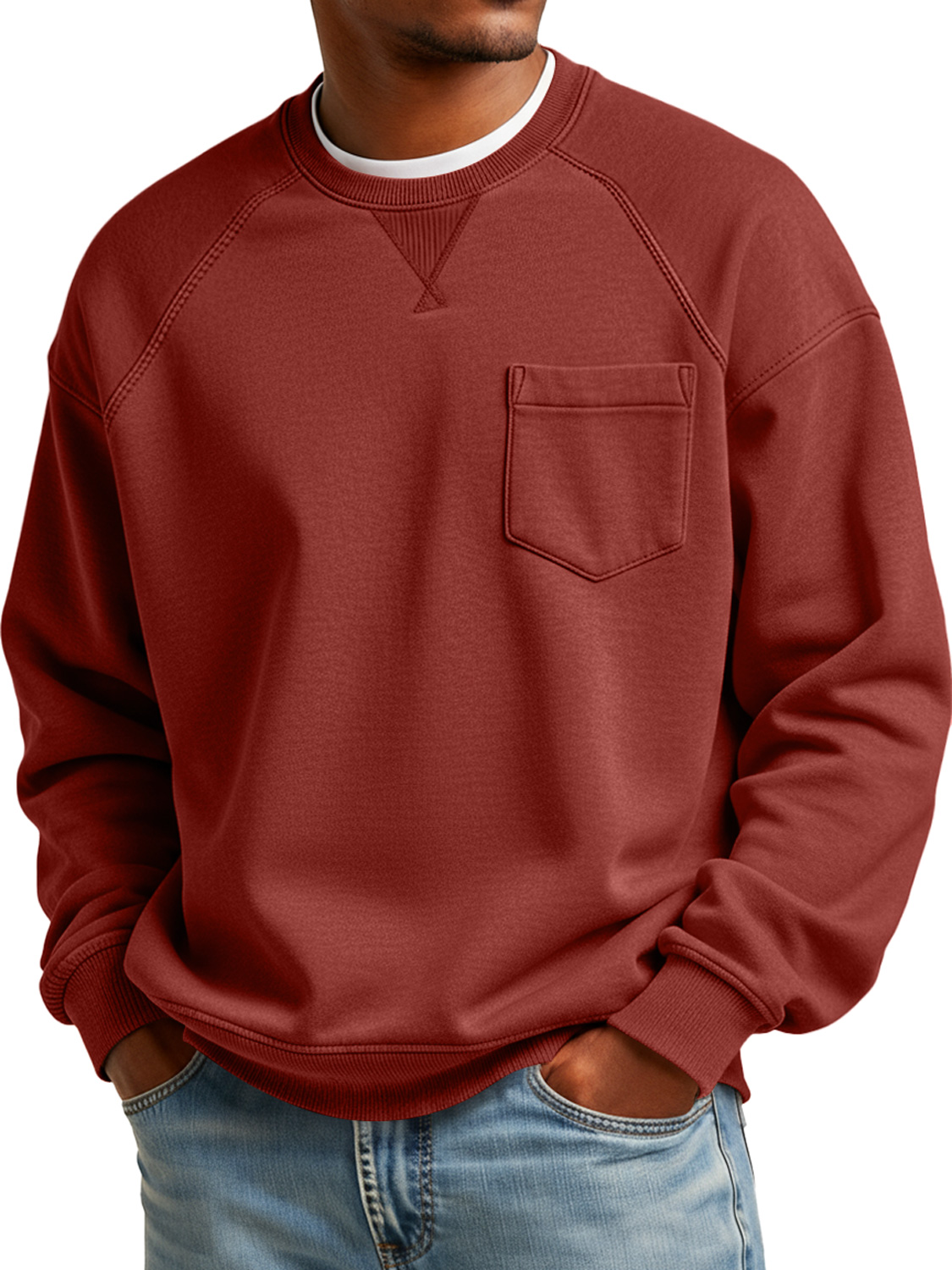 Herren Einfaches Rundhals-Patchwork Lässiges Weites Sweatshirt-deurabatt