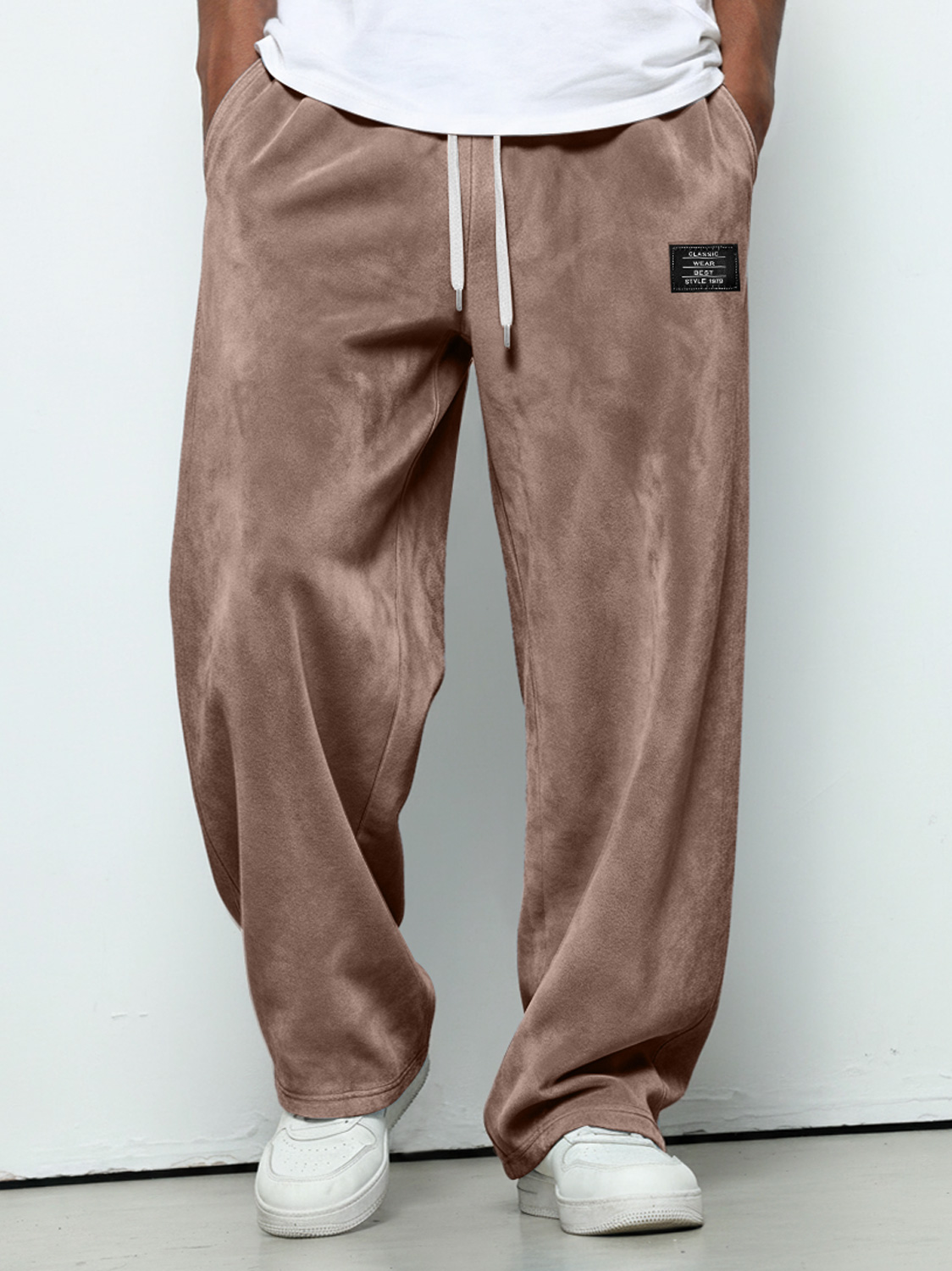 Herren einfache Wildleder bestickte Logo lockere einfarbige Hose-deurabatt