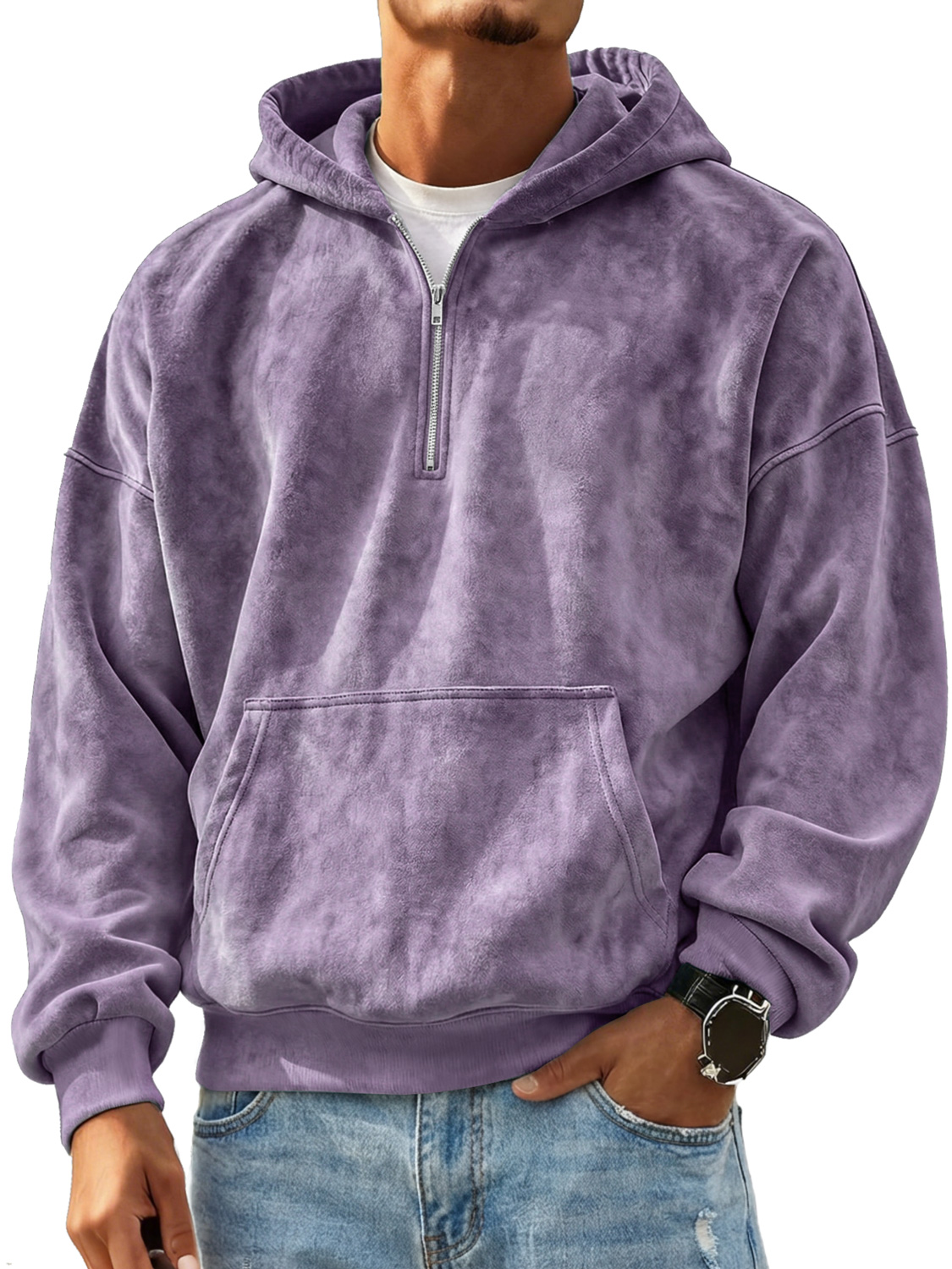 Retro-Freizeit-Kapuzenpullover aus Wildleder für Herren mit Reißverschluss-deurabatt