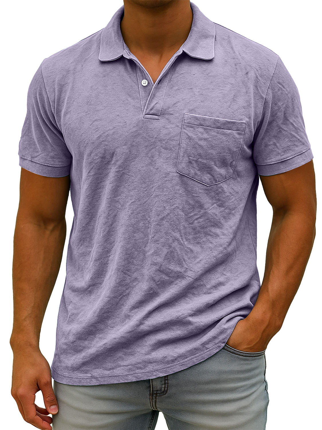 Herren Daily Wildleder Freizeit Revers Tasche Komfort Kurzarm POLO Hemd-deurabatt