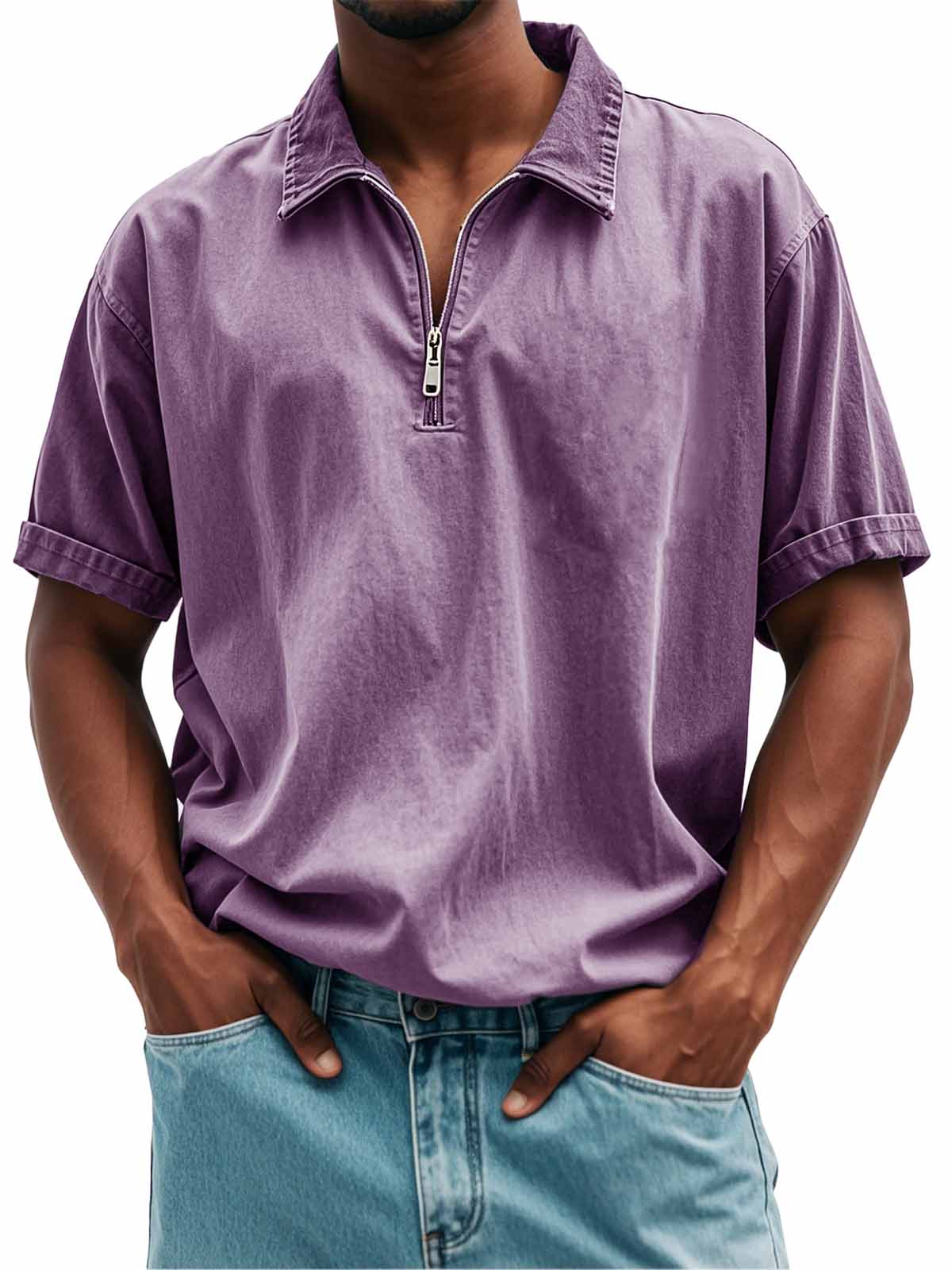Herrenmode Retro Freizeit Stehkragen Kurzarm Polohemd-deurabatt