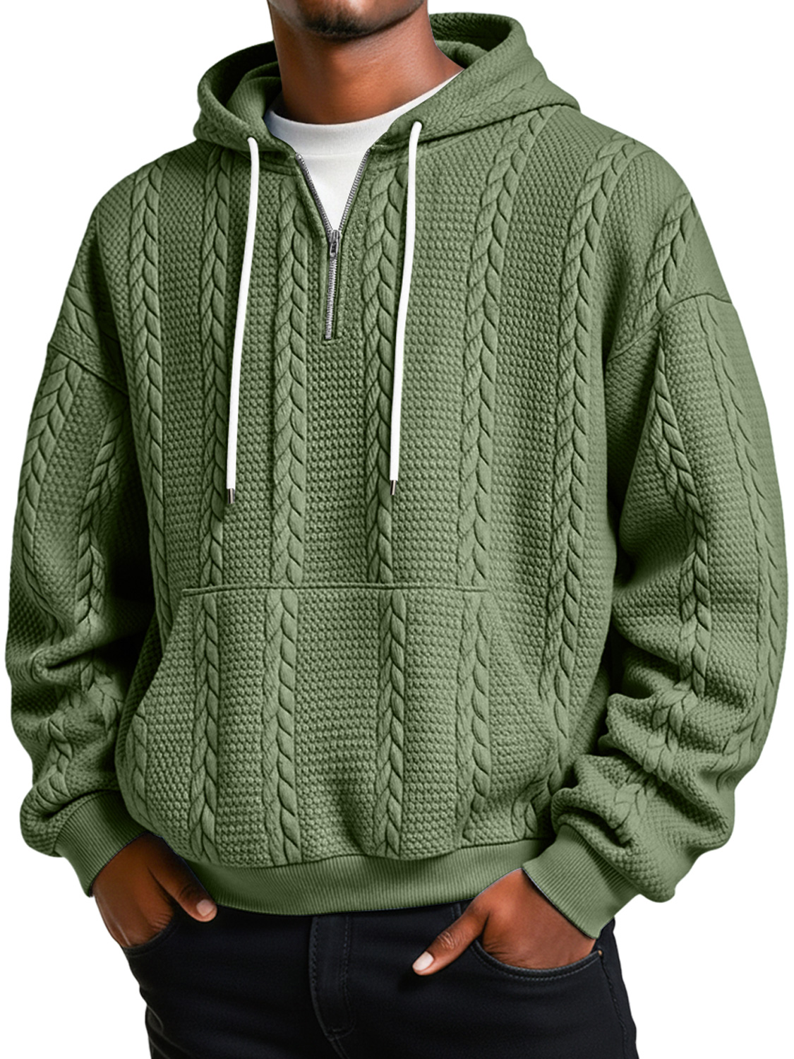 Herren Jacquard-Textur Freizeit Reißverschluss Kapuzenpullover locker-deurabatt