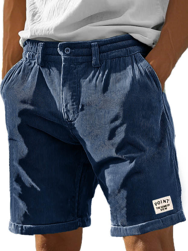 Herrenmode Freizeit Corduroy Logo bestickte Taschen Schnürshorts-ZierMode