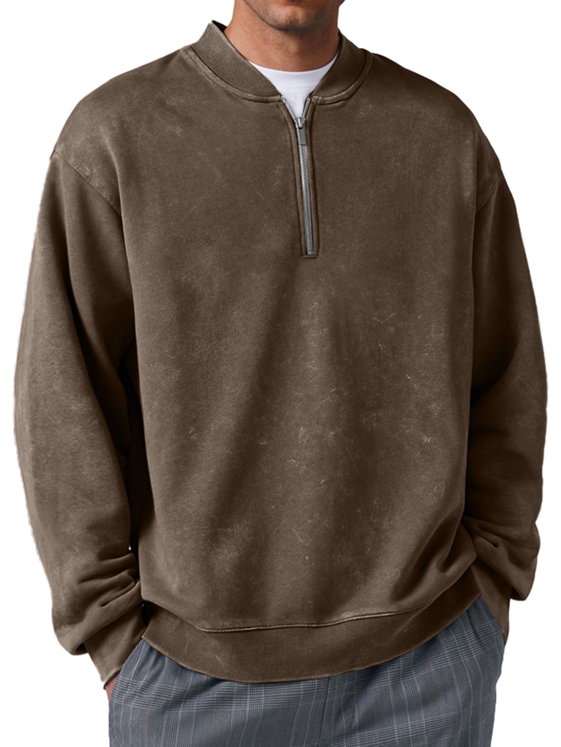 Herren Retro Alltags Baseballkragen Reißverschluss Abgenutzt Bequemes Sweatshirt-deurabatt