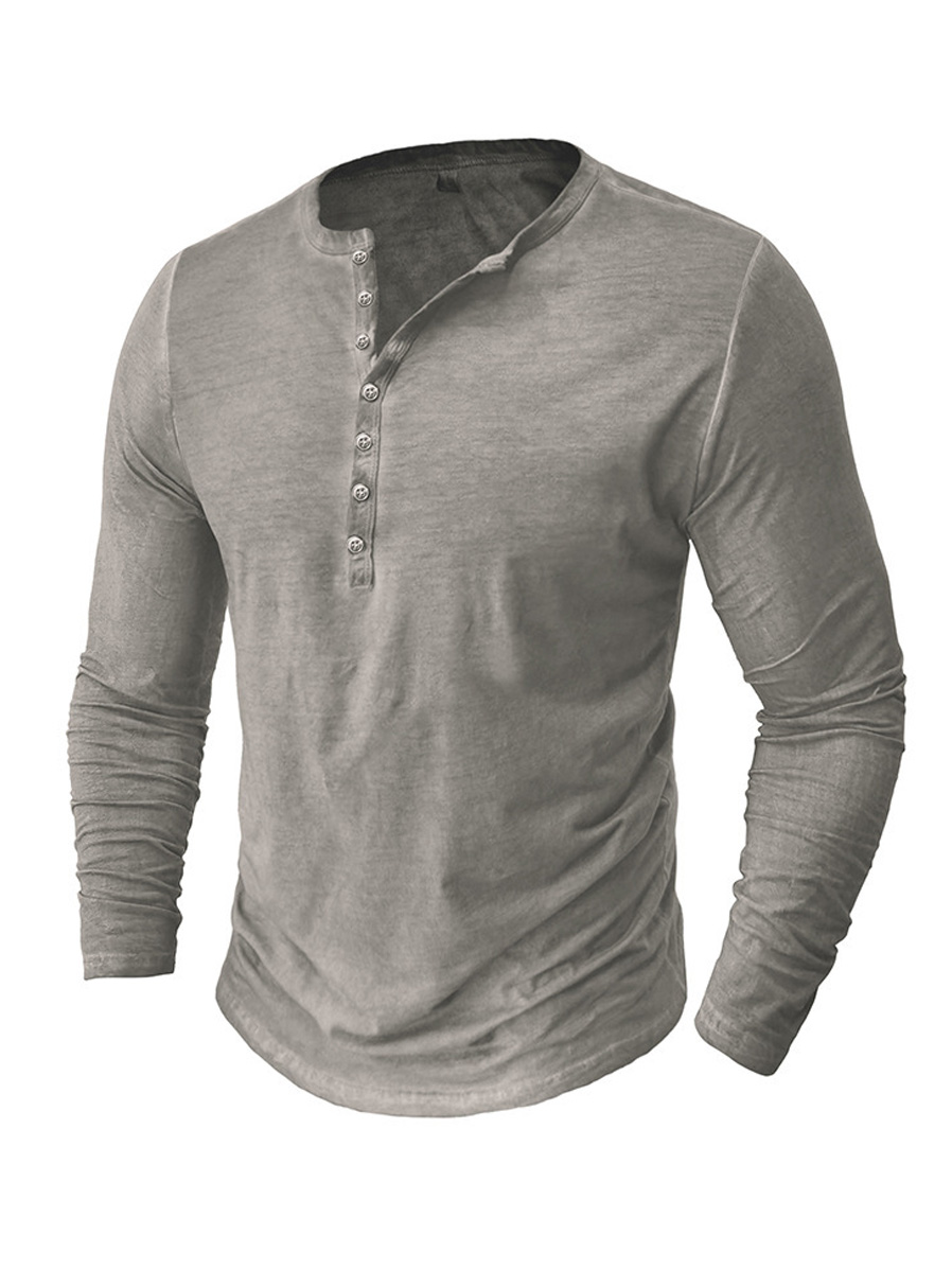 Herren Vintage Abgenutztes Baumwolle Lässig Knopf-Down Langarm Henley Hemd-deurabatt