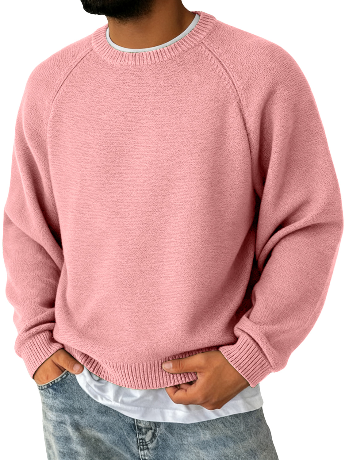 Herren Einfacher Rundhalsausschnitt Raglanärmel Freizeit Bequemer Pullover-deurabatt