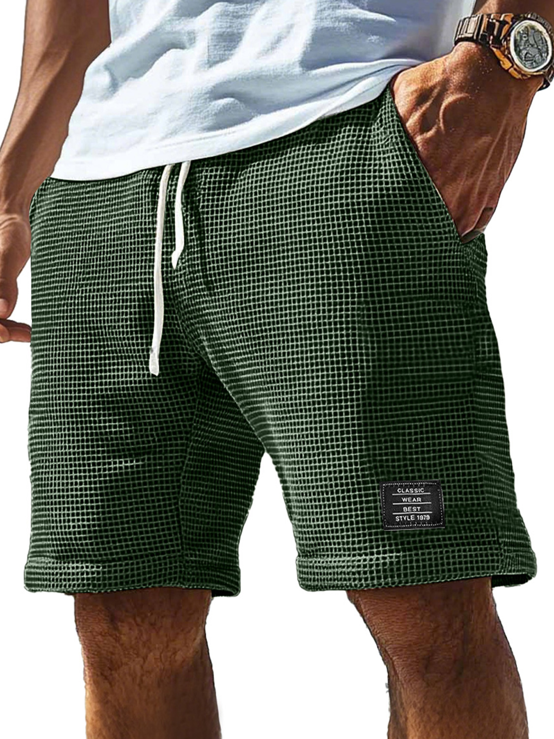 Herren Alltagscord-Waffel bestickte Logo Freizeitshorts-ZierMode