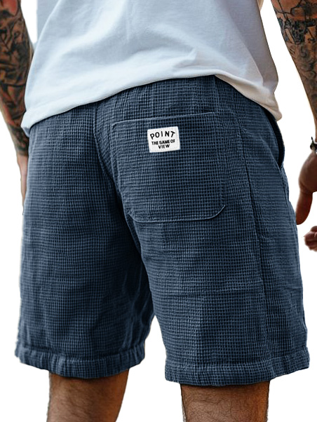 Herrenmode Freizeit Waffelstoff Logo gestickte Shorts-ZierMode