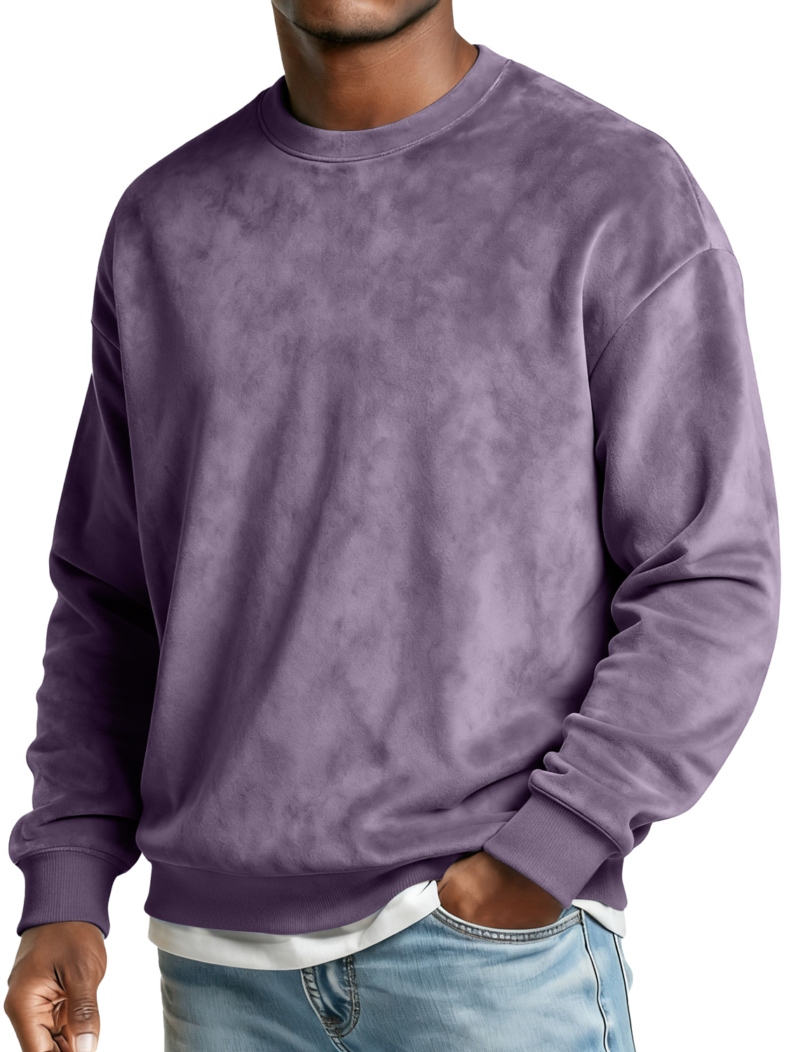 Herren Crew Neck Wildleder Freizeit Bequem Sweatshirt-deurabatt