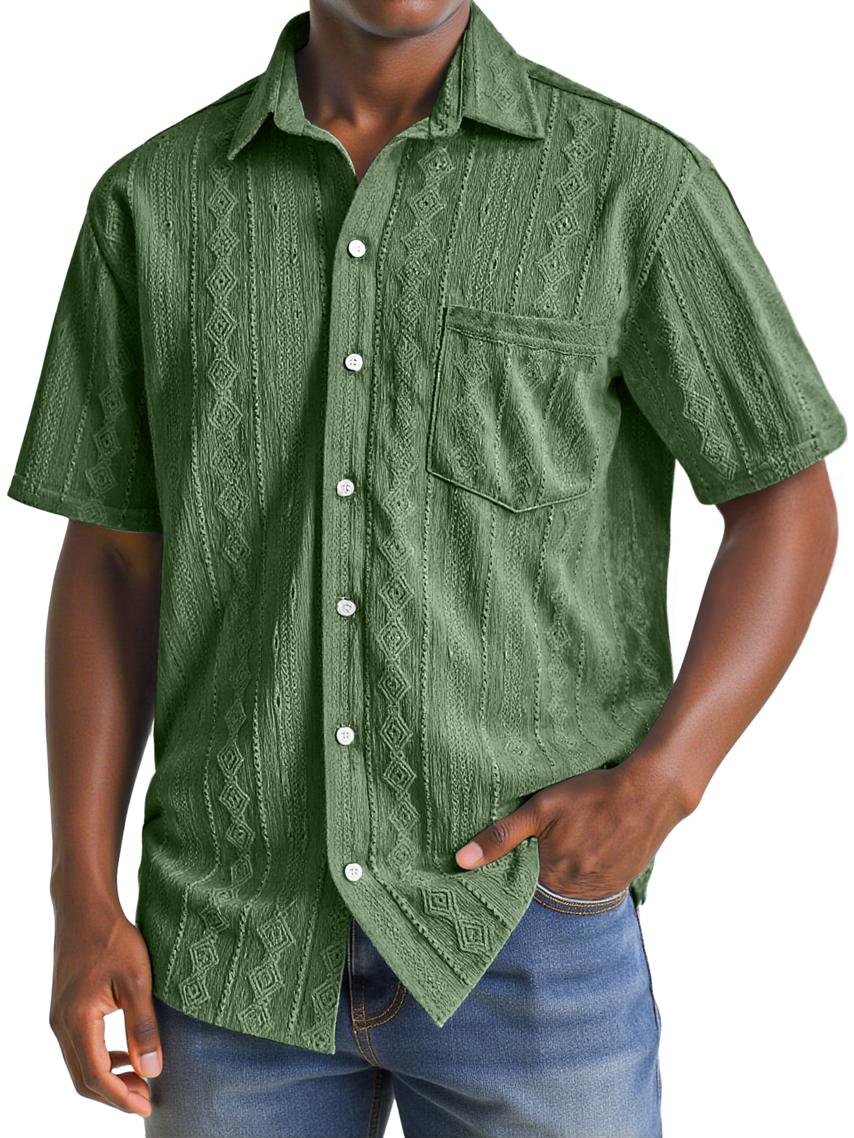 Herren Daily Texture Casual Pocket Revers Einfarbig Bequem Kurzarmhemd-deurabatt