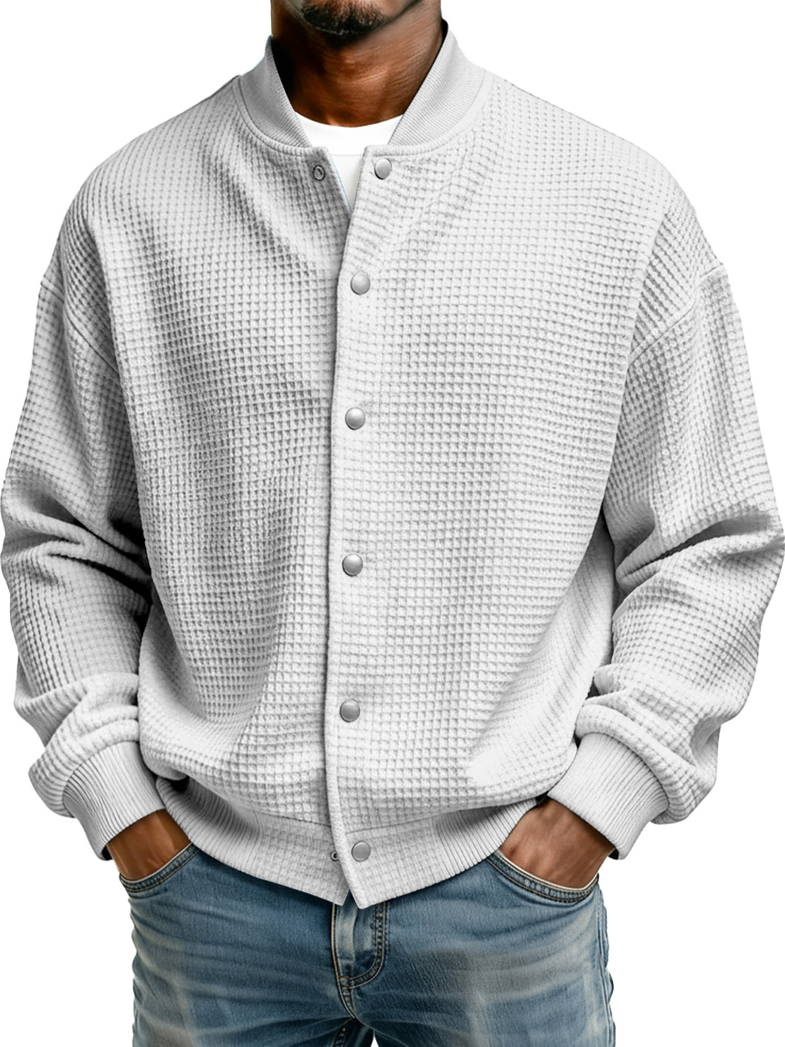 Schlichte Herren-Freizeitjacke mit Stehkragen und Waffelmuster-deurabatt