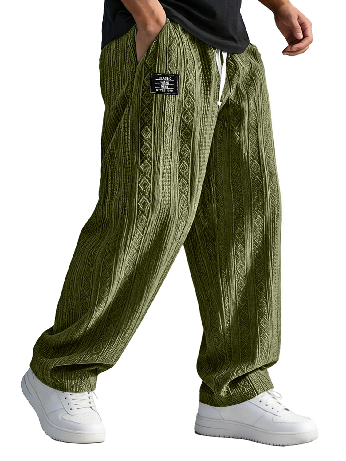 Herren Freizeit Jacquard Elastischer Bund Locker sitzende Hose mit gesticktem Logo-deurabatt