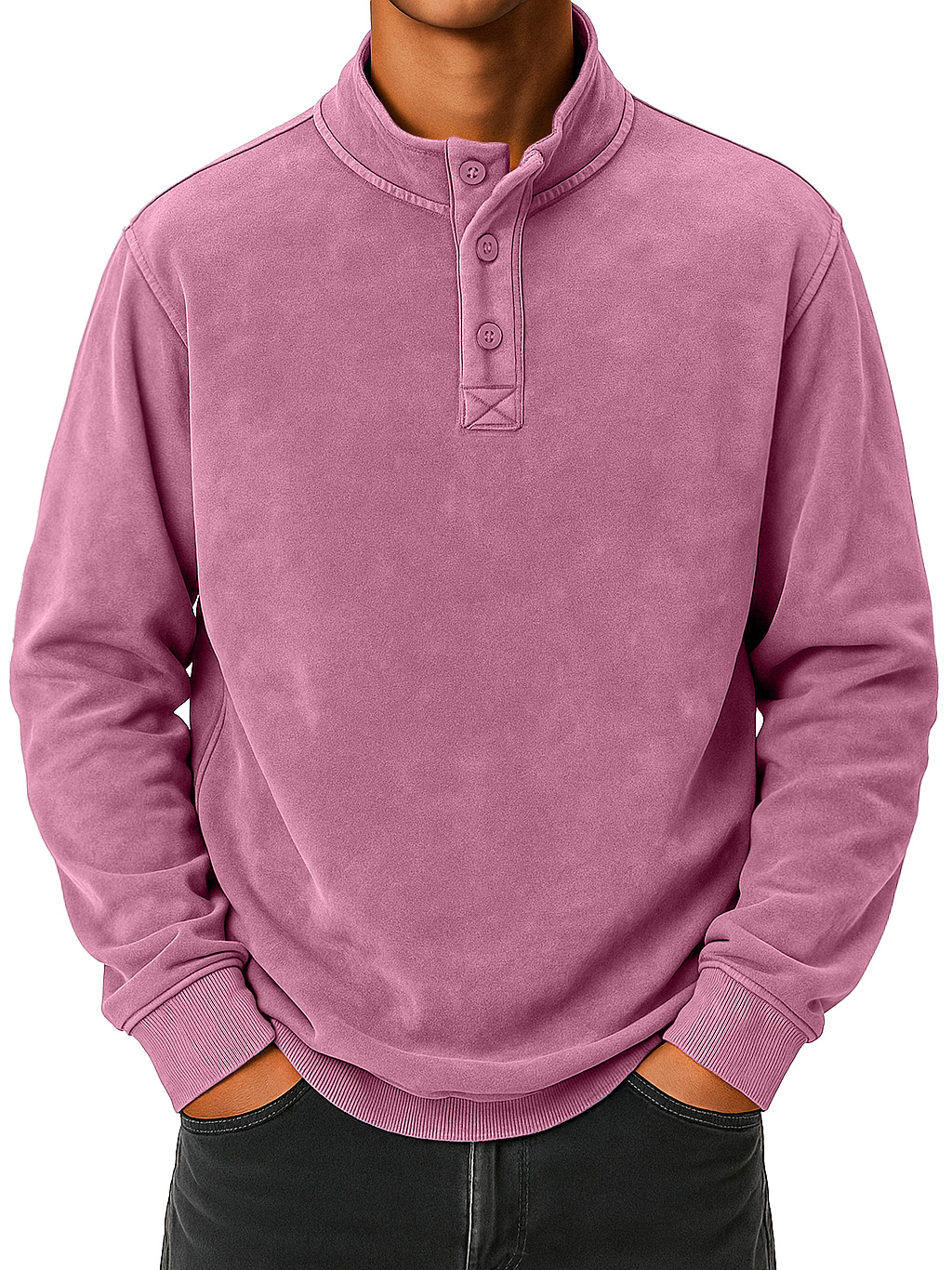Herren Vintage abgenutzter Stehkragen Knopf-down bequemer Sweatshirt-deurabatt