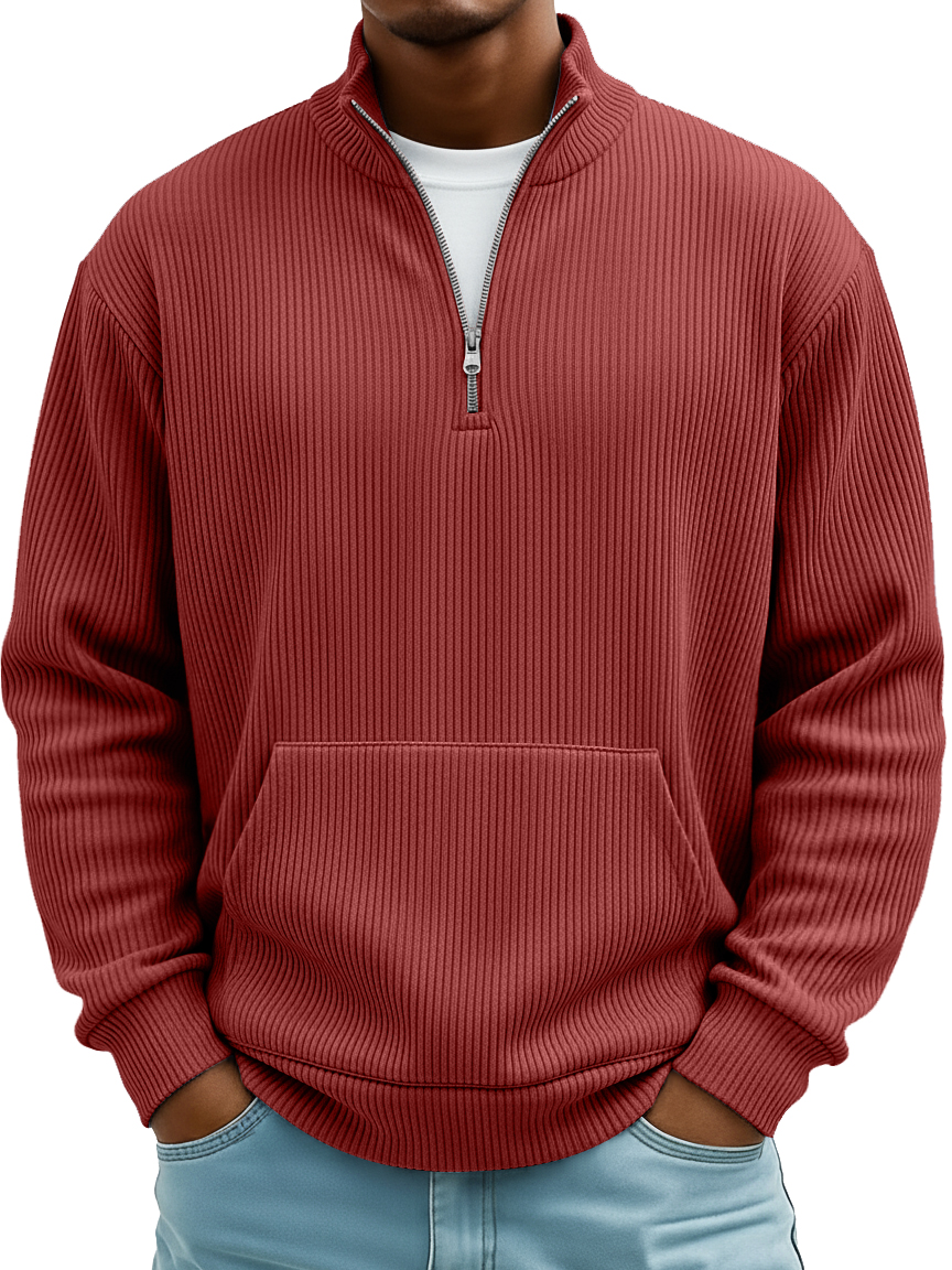Herren Pit Stripe Stehkragen Reißverschluss Lockere Tasche Freizeit Hoodie-deurabatt