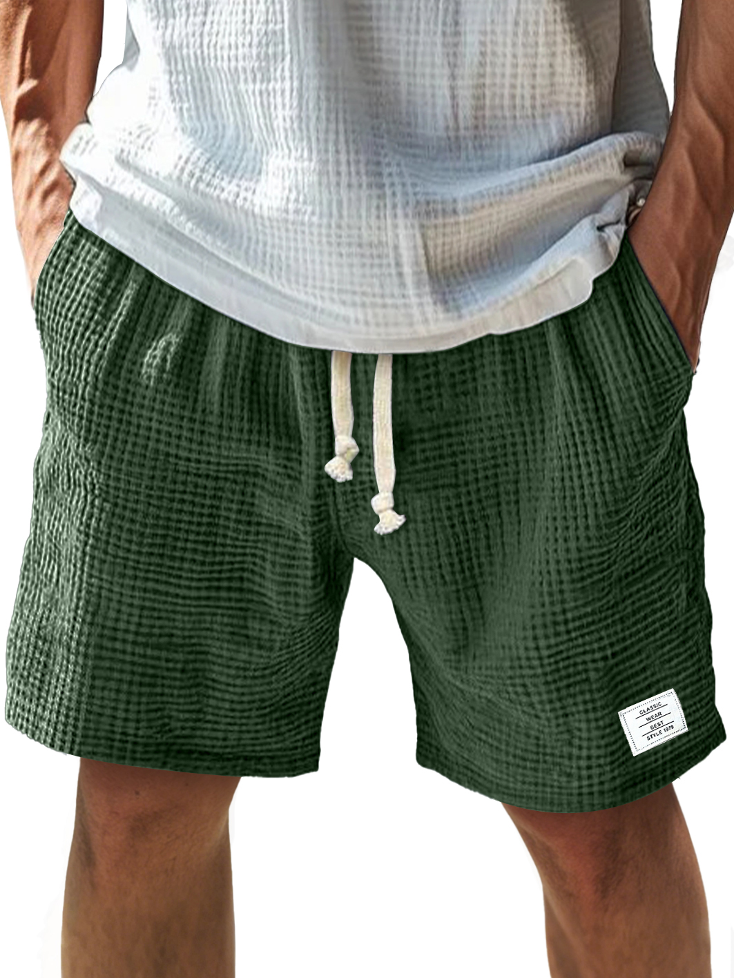 Herren Alltags-Textur Besticktes Logo Elastischer Bund Mit Kordelzug Komfort Shorts-ZierMode
