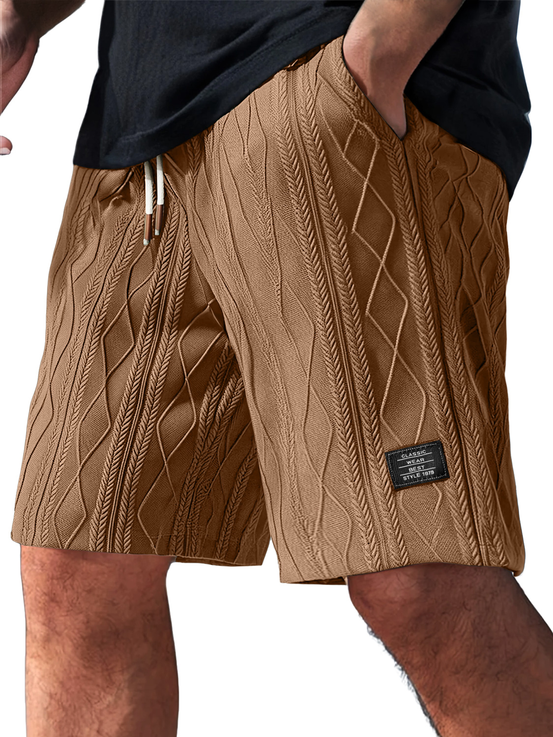 Herren Daily Casual Jacquard Struktur Besticktes Logo Shorts-ZierMode