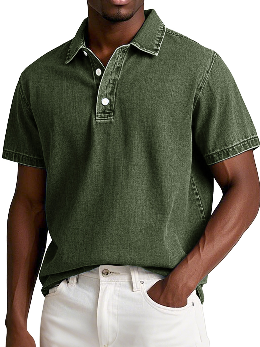 Herrenmode Retro gewaschenes, distressed Baumwolle Revers Kurzarm Polohemd-deurabatt