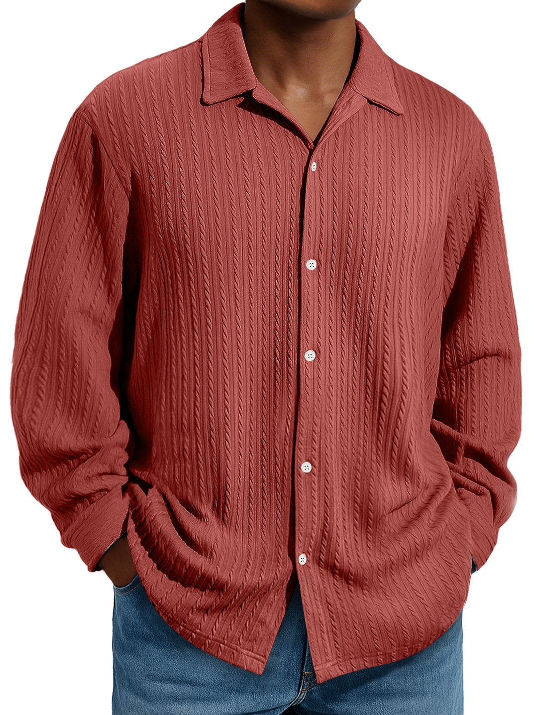 Herren Daily Jacquard Struktur Freizeit- und Komfort Langarmhemd-deurabatt