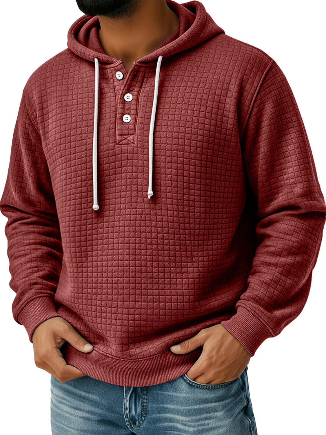 Herren Kleine Karierte Knopf Kapuzen Freizeit Lockere Sweatshirt-deurabatt