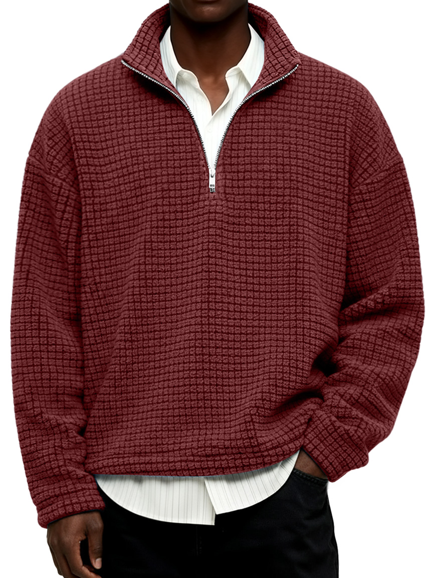 Herren Daily Textured Stehkragen Reißverschluss Freizeit Sweatshirt-deurabatt