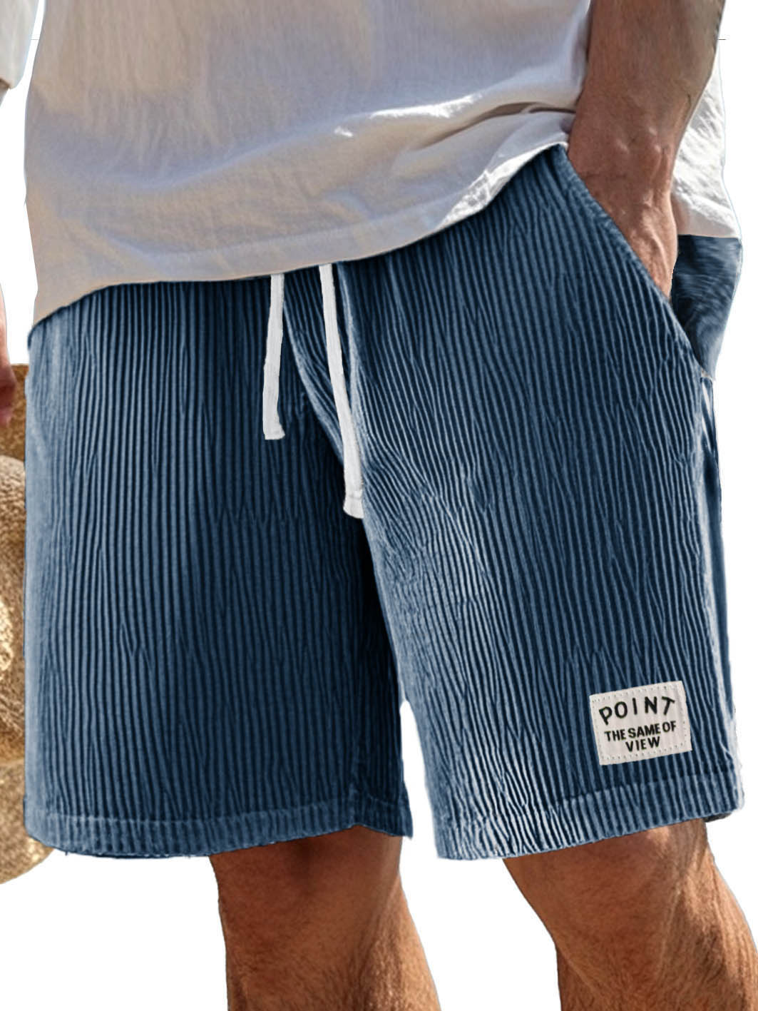 Herrenmode Freizeit Shorts aus geripptem Stoff mit Taschen und gesticktem Logo-ZierMode