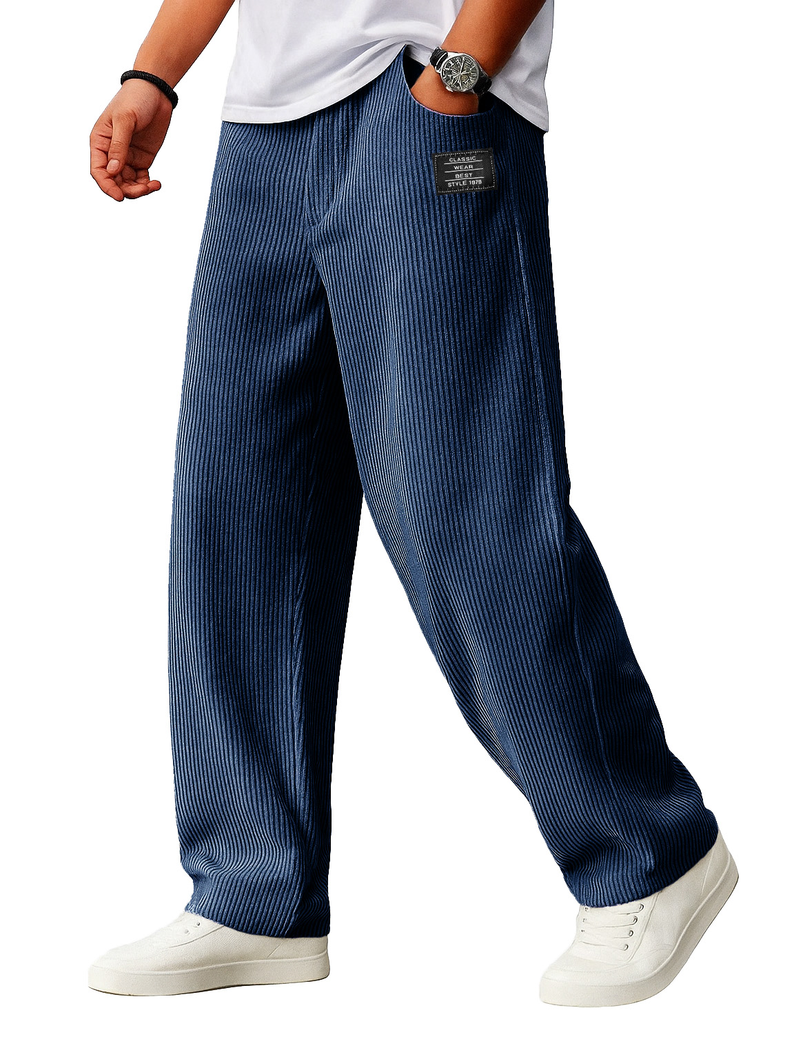 Herren lockere Mode Cordstoff gerippter Stoff besticktes Logo Kordelzug lockere elastische Taille Taschenhose-ZierMode