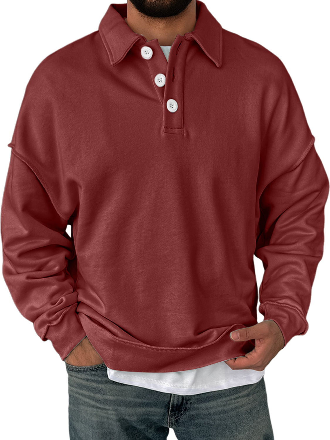 Herren Alltagskragen Knopfverschluss Bequemer Einfarbiger Sweatshirt-deurabatt