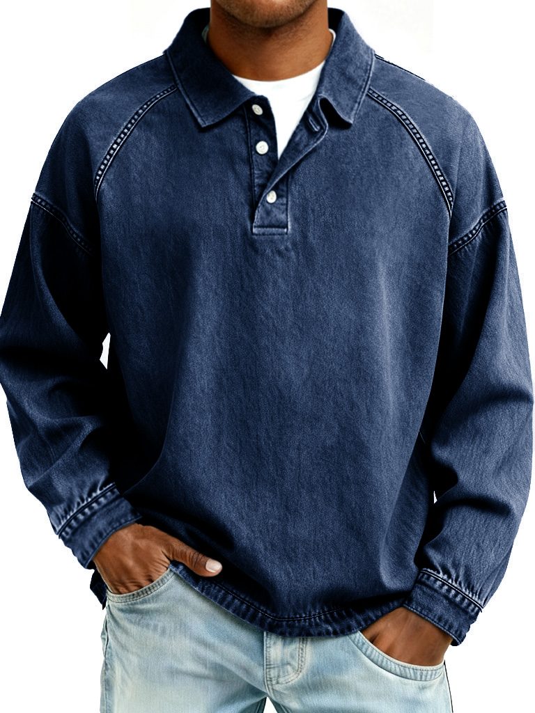 🔥Letzte Chance 70% Rabatt - Herren Retro Mode Abgenutztes Raglan-Ärmel Revers Langarm Polo-Shirt-ZierMode