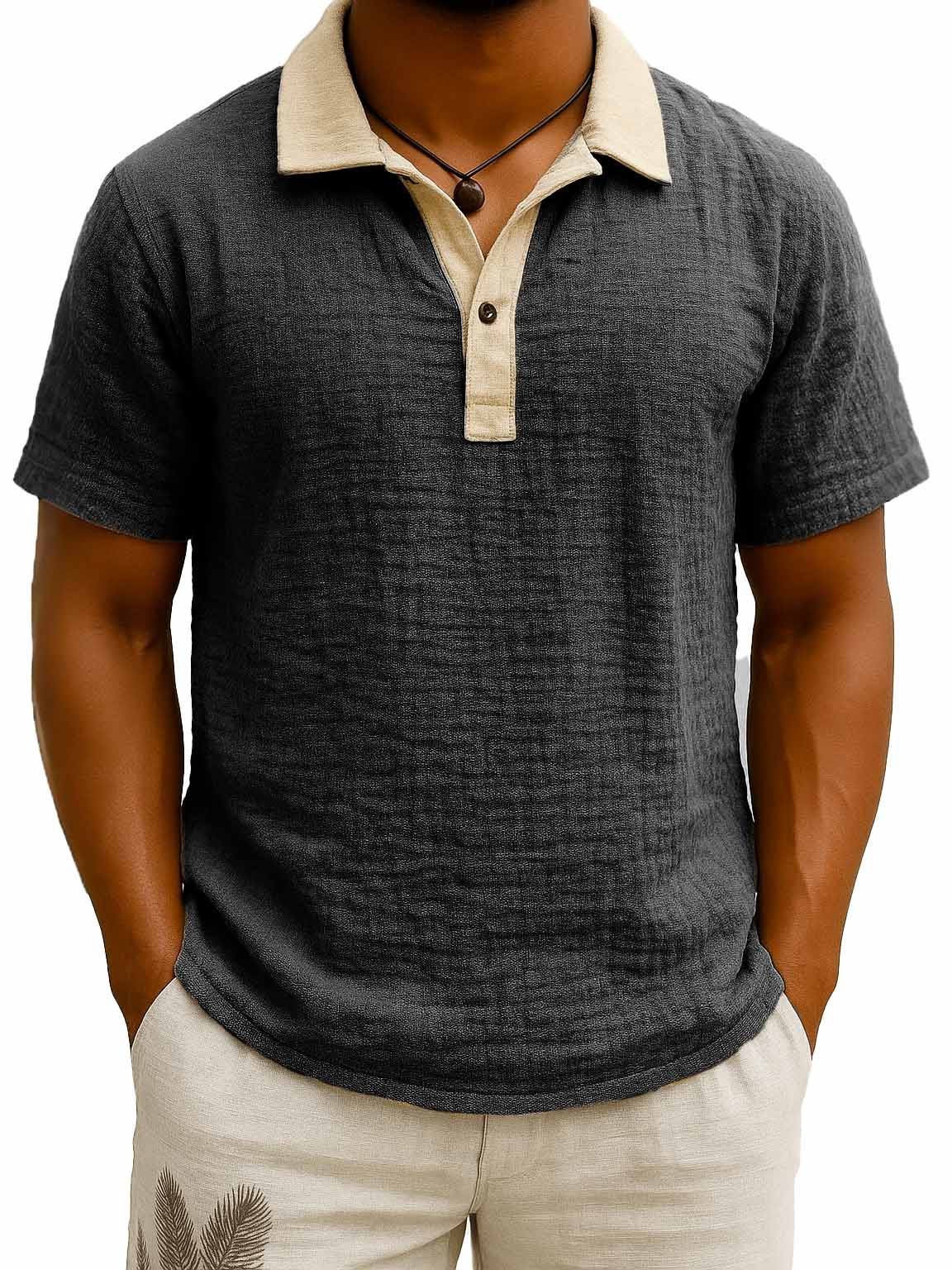 Herrenmode Retro Kontrastfarbe Revers Kurzarm Poloshirt-deurabatt