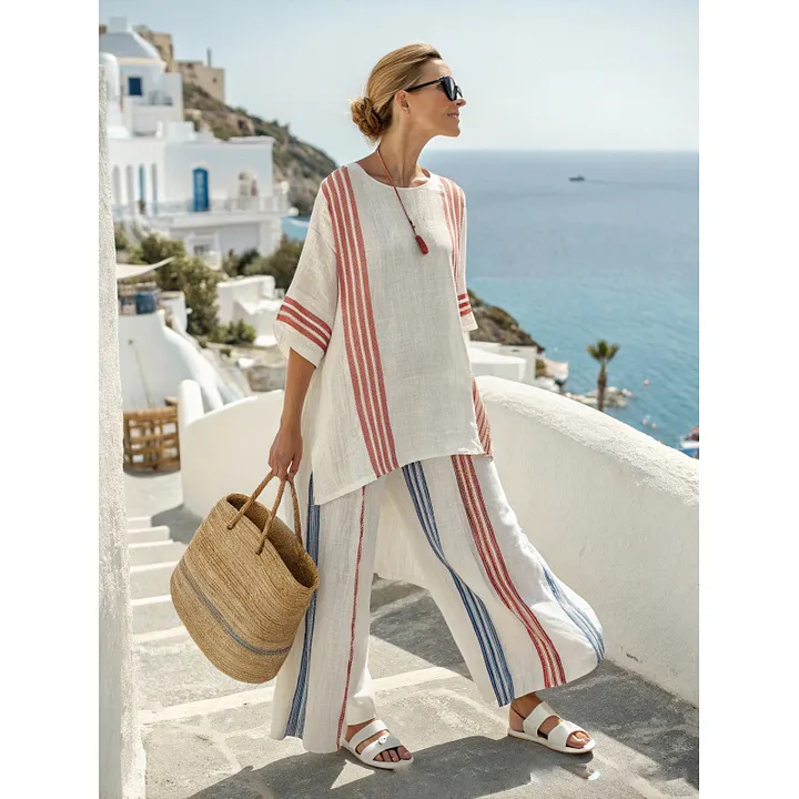 Women's Striped Linen Blend Two-Piece Co-ord Set