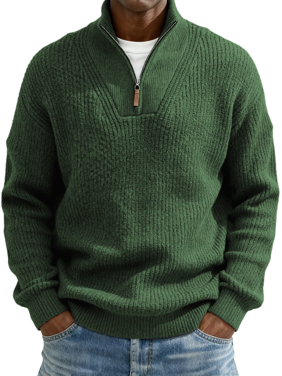 Herren Komfort Texturiertes Viertelzip Pullover Weihnachtspullover-deurabatt