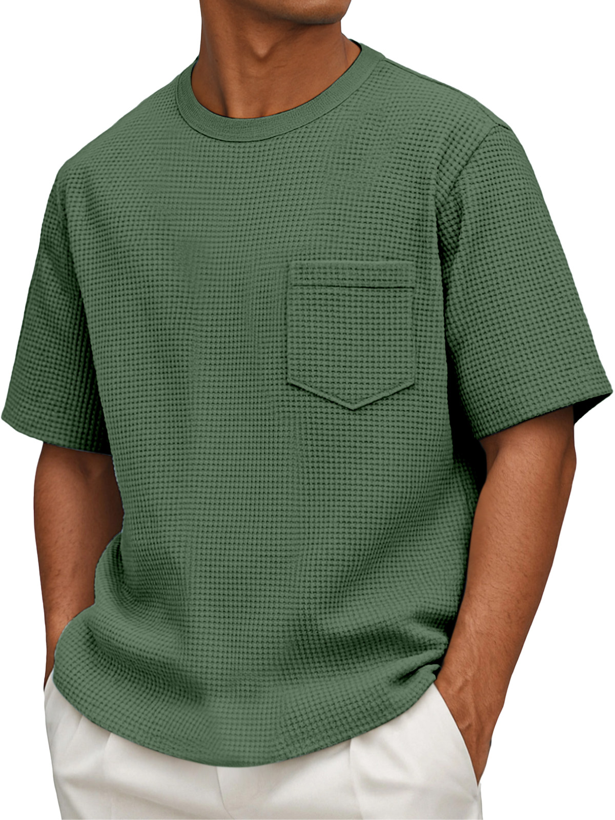 Herren Freizeit Einfach Waffel Kurzarm Rundhals T-Shirt-deurabatt