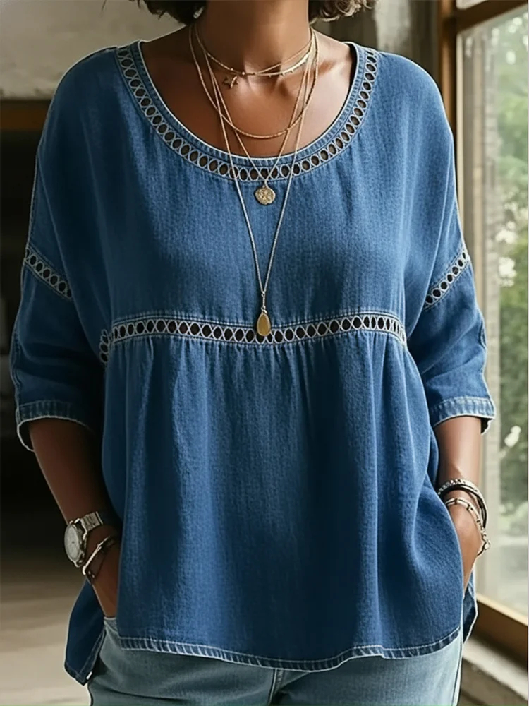 New Arrivals🔥Women's Casual Webbing Denim Top