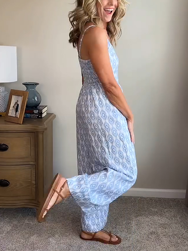 NEW🔥 Printed Elastic Waist Jumpsuit