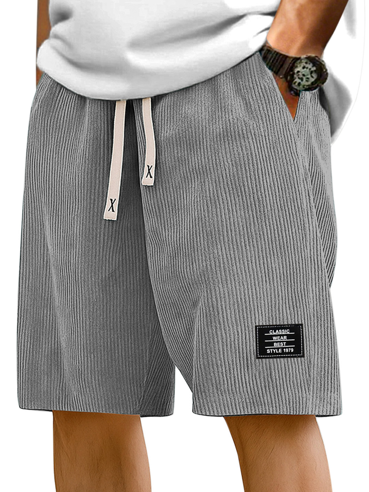 Herren Einfache Einfarbige Pit Stripe Logo Freizeitshorts