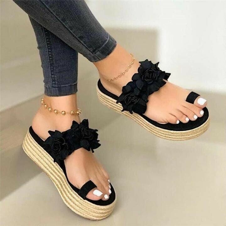 Hot-Sale-Frauen lässig täglicher Blumenblatt auf plattfrom-sandalen-deurabatt