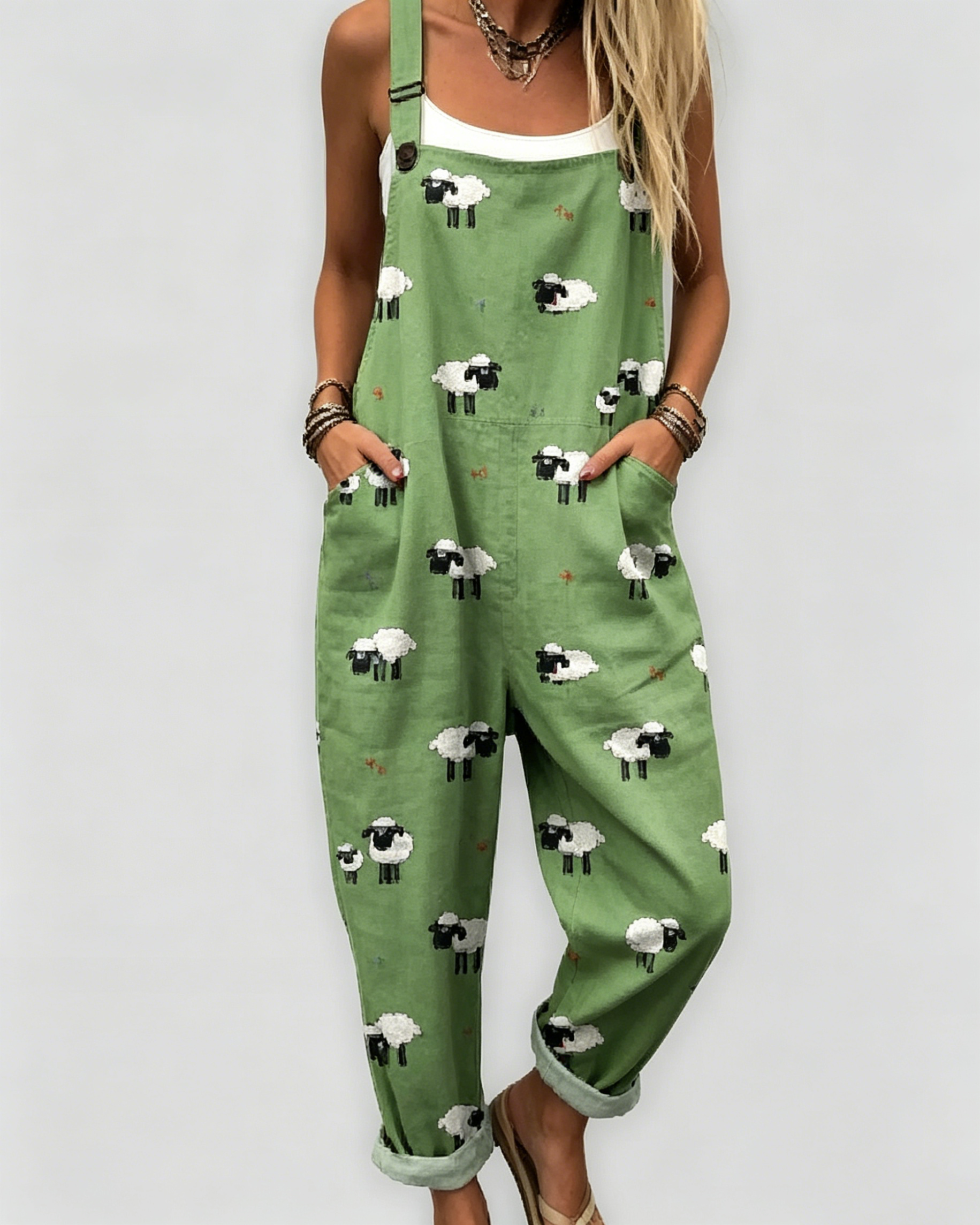 Bedruckter lockerer Overall | Damen Casual Ärmelloser Jumpsuit