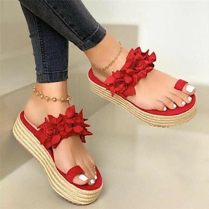 Hot-Sale-Frauen lässig täglicher Blumenblatt auf plattfrom-sandalen-deurabatt