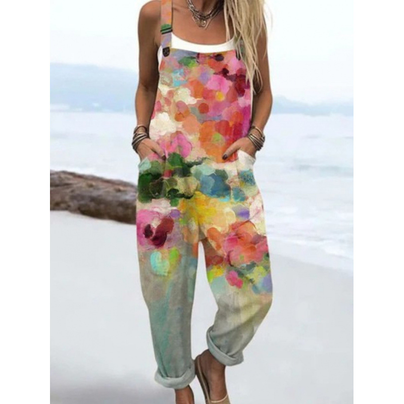 Bedruckter lockerer Overall | Damen Casual Ärmelloser Jumpsuit