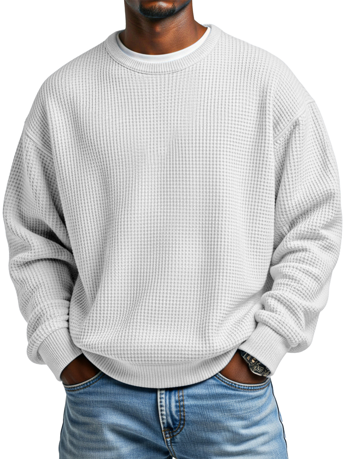 Herren Herbst Einfach Waffelkragen Langarmpullover-deurabatt