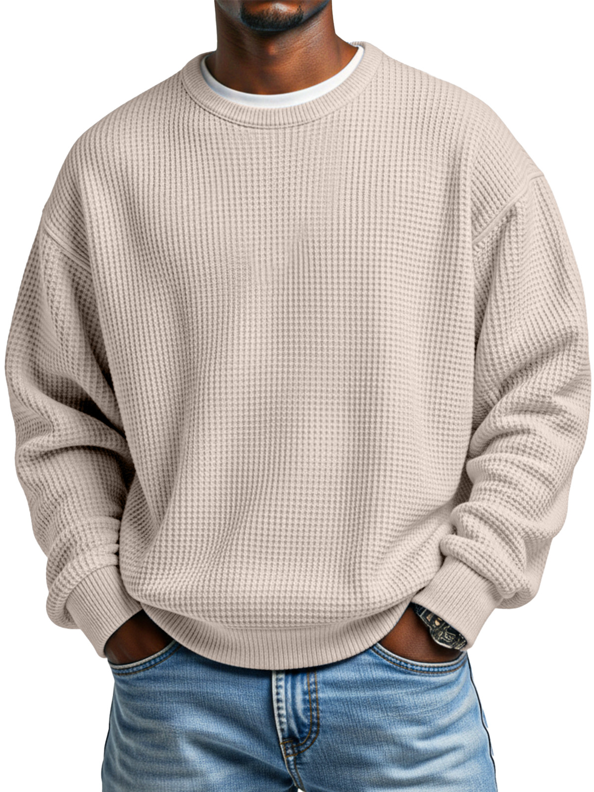 Herren Herbst Einfach Waffelkragen Langarmpullover-deurabatt