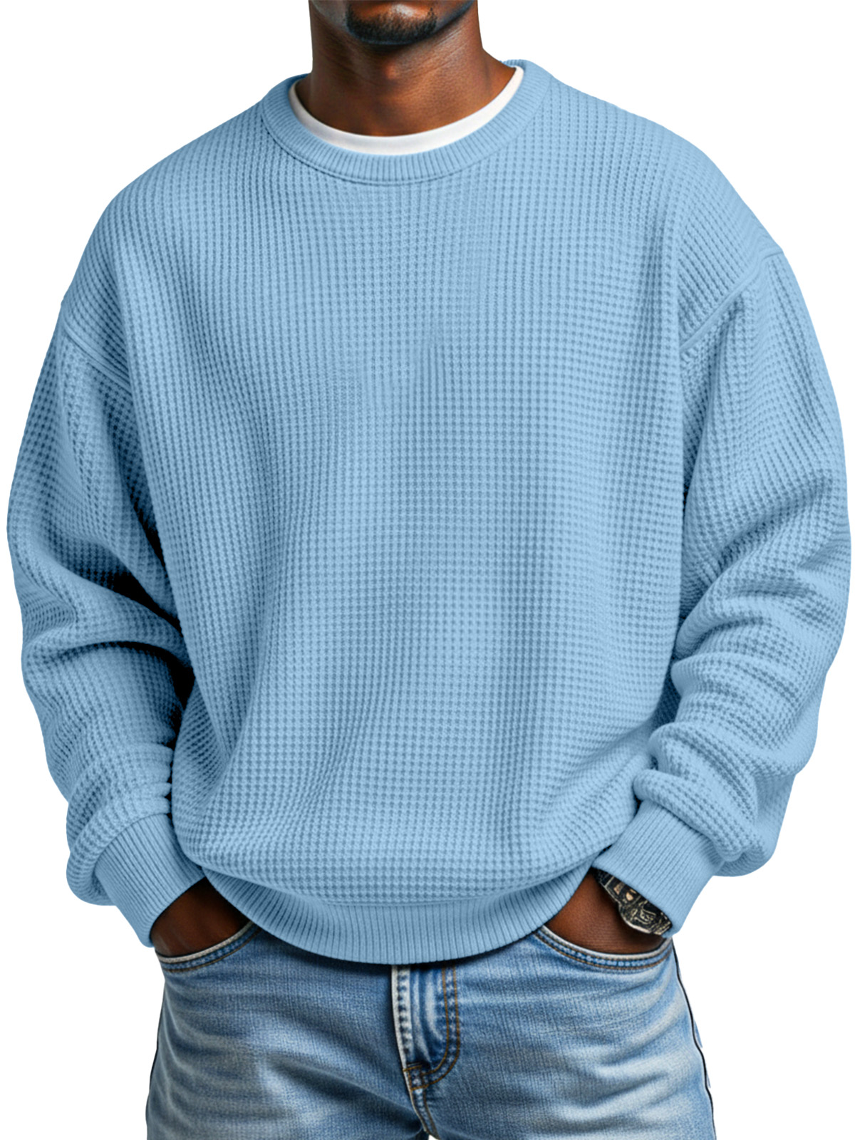 Herren Herbst Einfach Waffelkragen Langarmpullover-deurabatt