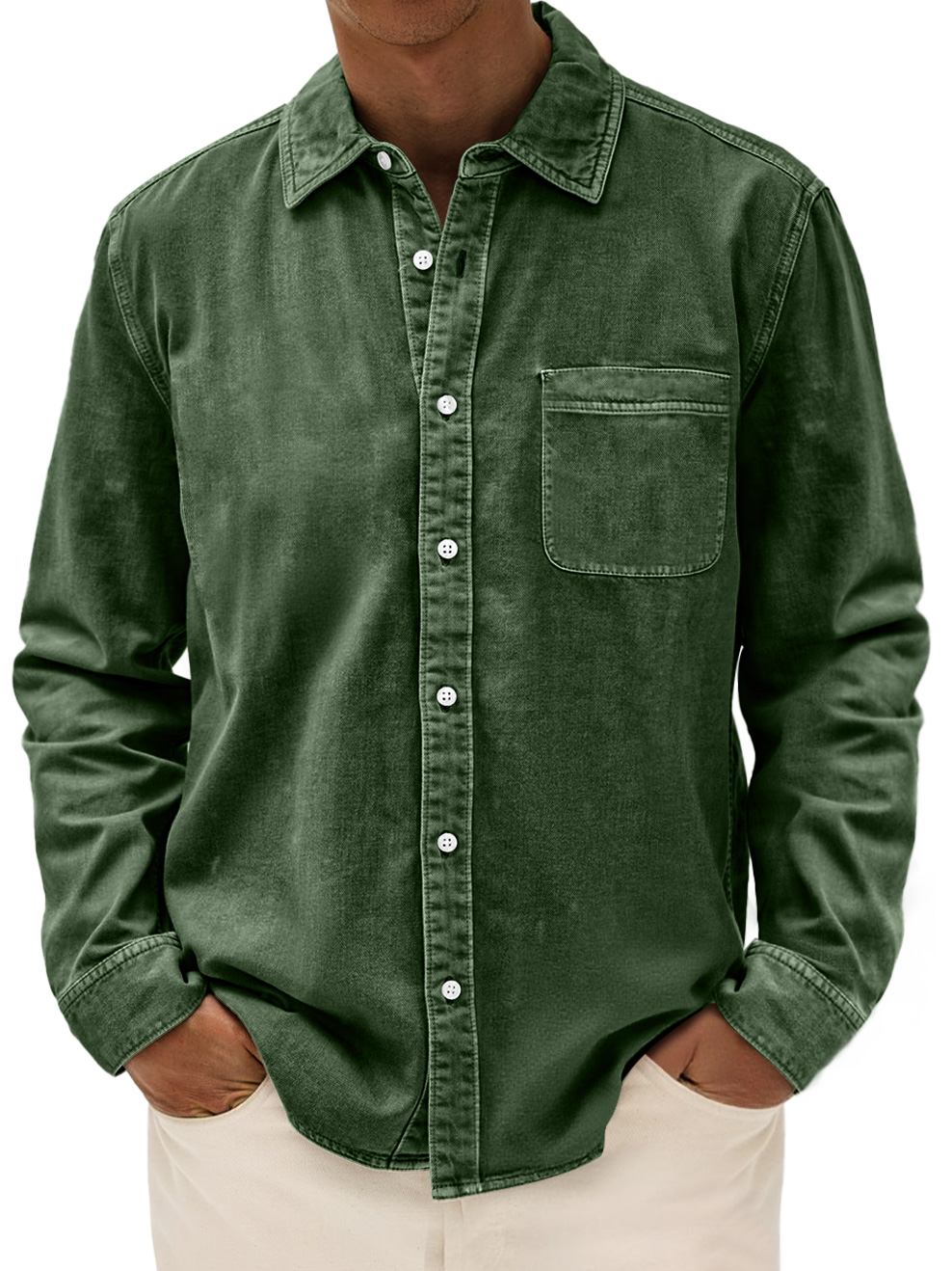 Herren Vintage Alltag Casual Taschen Abgenutztes Langarmhemd-deurabatt