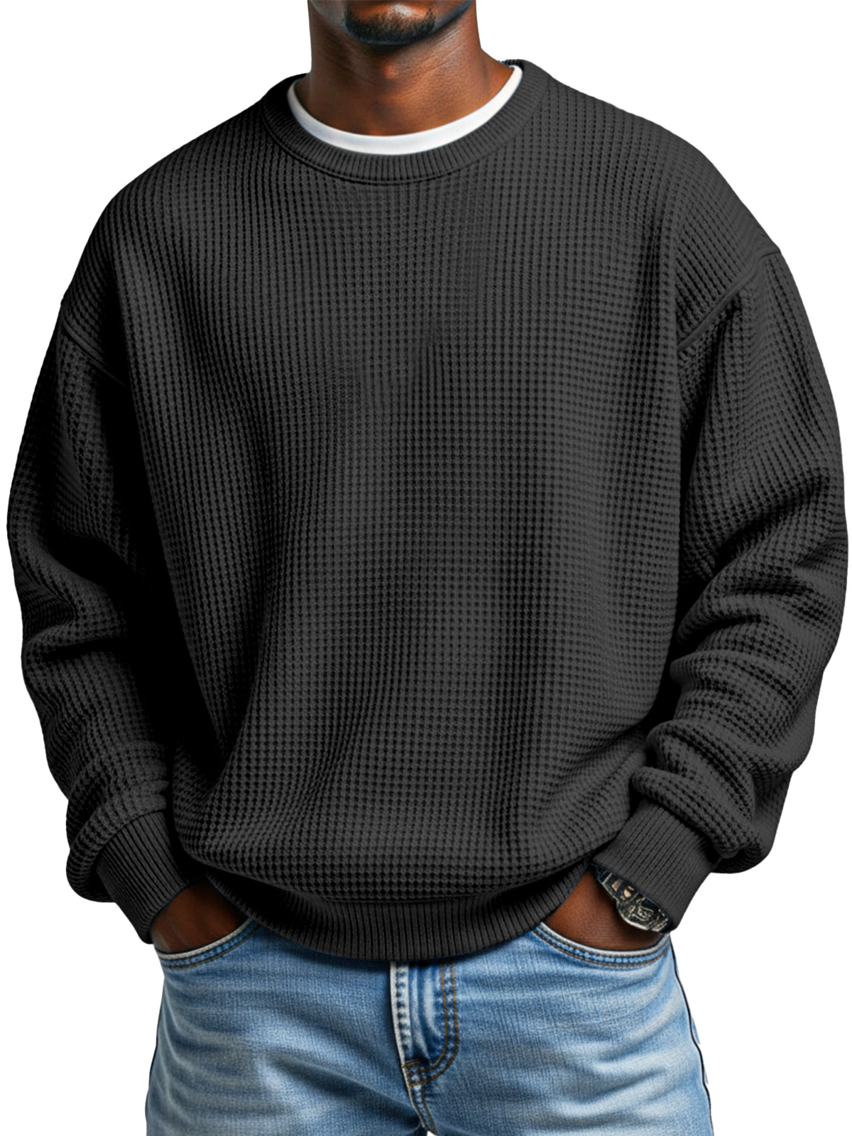 Herren Herbst Einfach Waffelkragen Langarmpullover-deurabatt