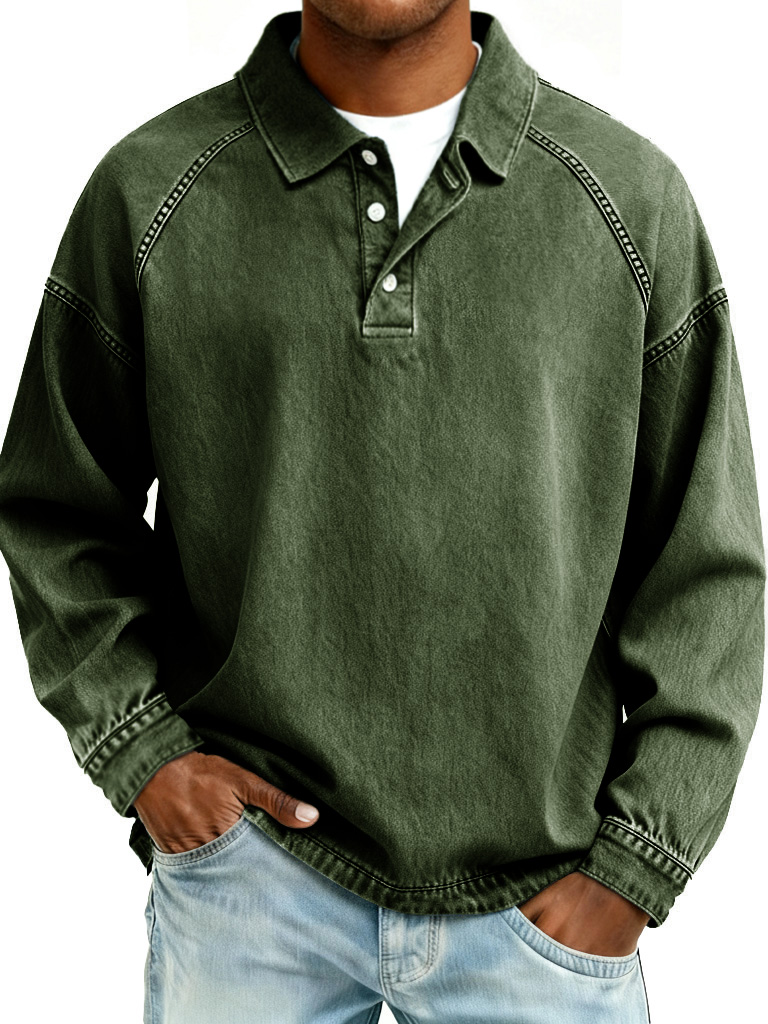 🔥Letzte Chance 70% Rabatt - Herren Retro Mode Abgenutztes Raglan-Ärmel Revers Langarm Polo-Shirt-ZierMode